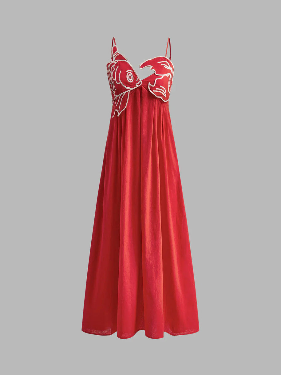 WW | Fisch Spaghetti-Träger Midi-Kleid