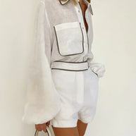 WW | Leinen Kontrastbesatz Zweiteiliges Shorts Set