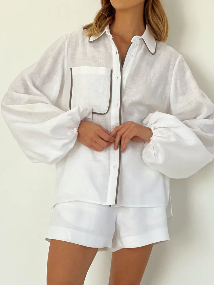 W&W Mode | Leinen Kontrastbesatz Zweiteiliges Shorts Set