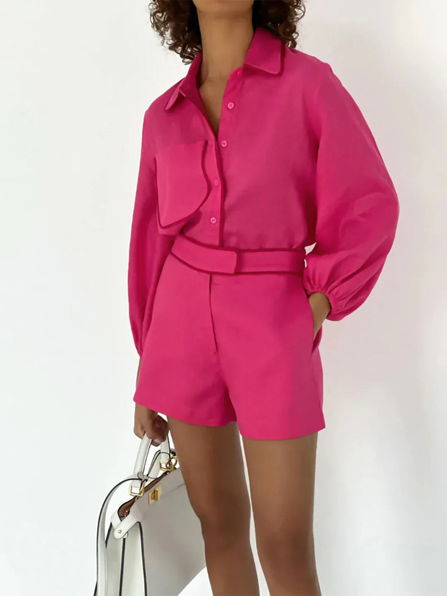 WW | Leinen Kontrastbesatz Zweiteiliges Shorts Set