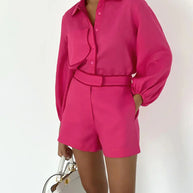 WW | Leinen Kontrastbesatz Zweiteiliges Shorts Set