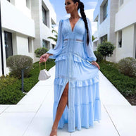 WW | Gestufter Langarm-Maxikleid
