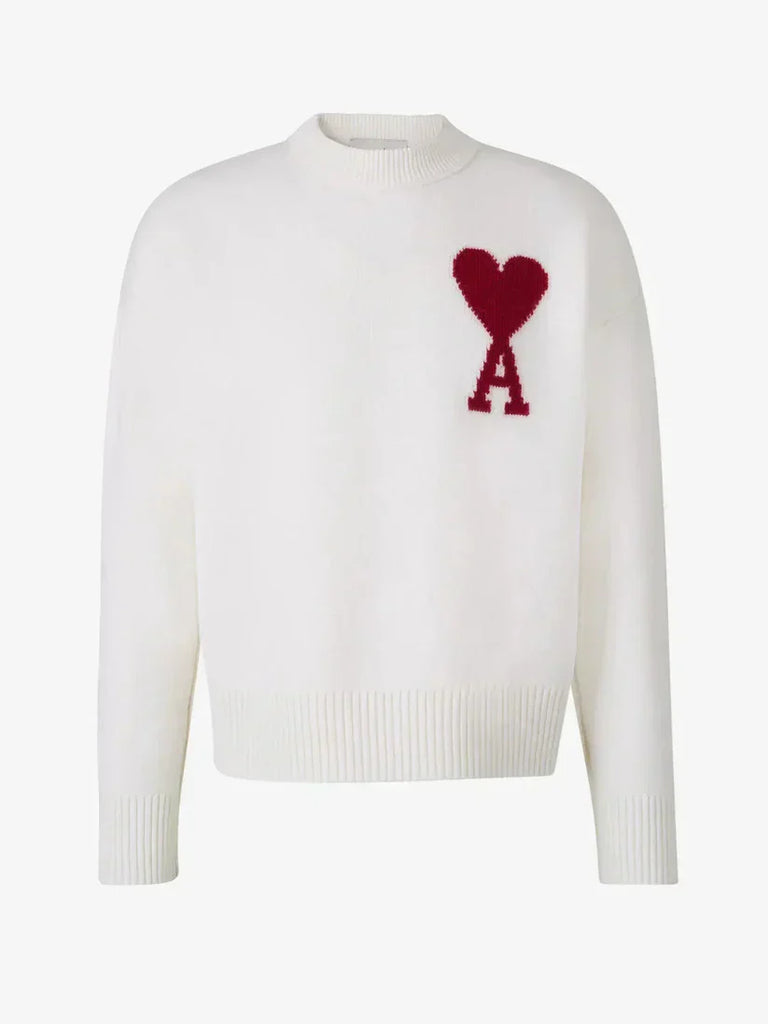 WW | Luxuriöser Rundhalsausschnitt Herzmuster Pullover mit Langen Ärmeln