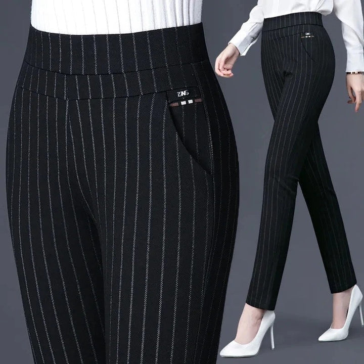 W&W Mode Casual Hose | Elegante Damen-Hose mit hohem Bund und Streifen