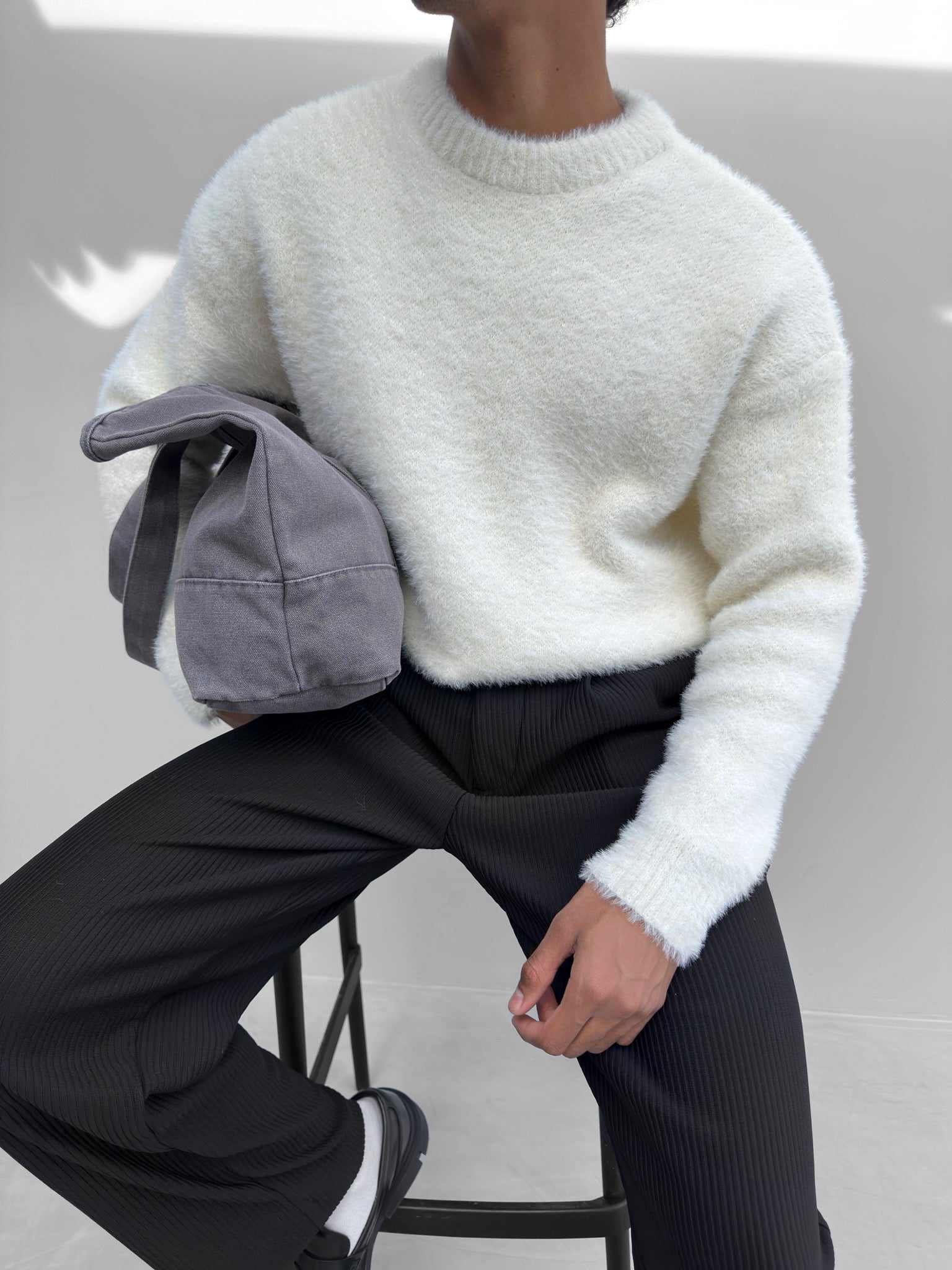 WW | Wardrobe Luxus Flauschiger Strickpullover in Ecru