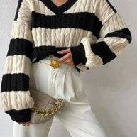 Roselyn™ - Gestreifter eleganter Pullover mit V-Ausschnitt