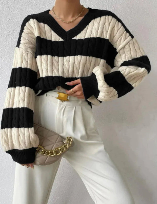 Roselyn™ - Gestreifter eleganter Pullover mit V-Ausschnitt