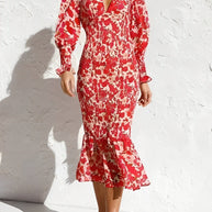 Rosanne™ - Floraler Bischofsärmel Midikleid