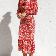 Rosanne™ - Floraler Bischofsärmel Midikleid