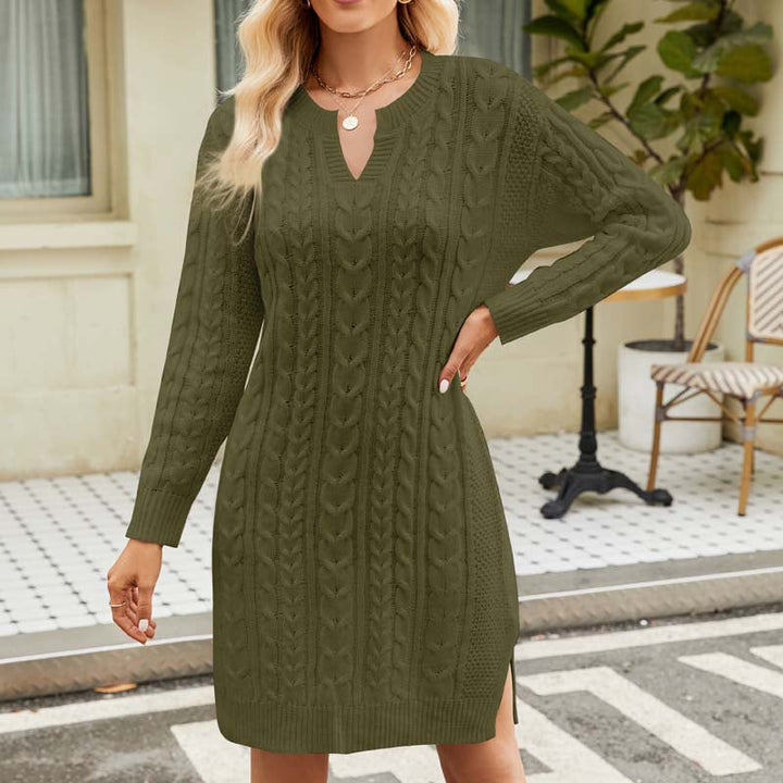 W&W Mode Kleid | Lässiges Strickkleid mit Zopfmuster