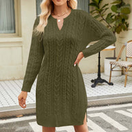WW Kleid | Lässiges Strickkleid mit Zopfmuster