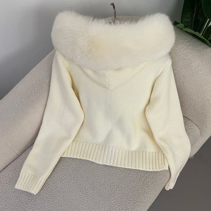 W&W Mode | Eleganter Strickjacke Mit Fellkragen