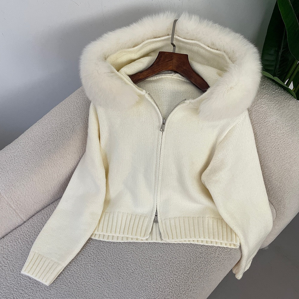 WW | Eleganter Strickjacke Mit Fellkragen