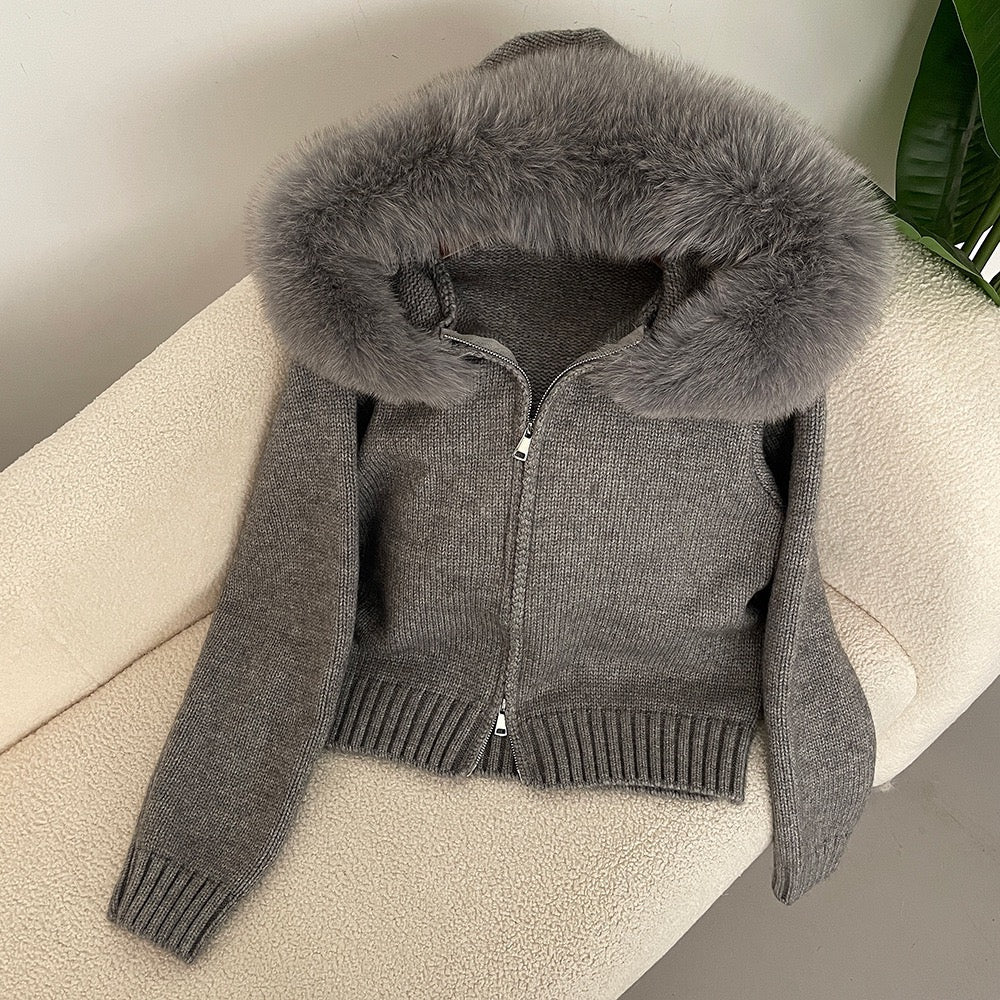 W&W Mode | Eleganter Strickjacke Mit Fellkragen