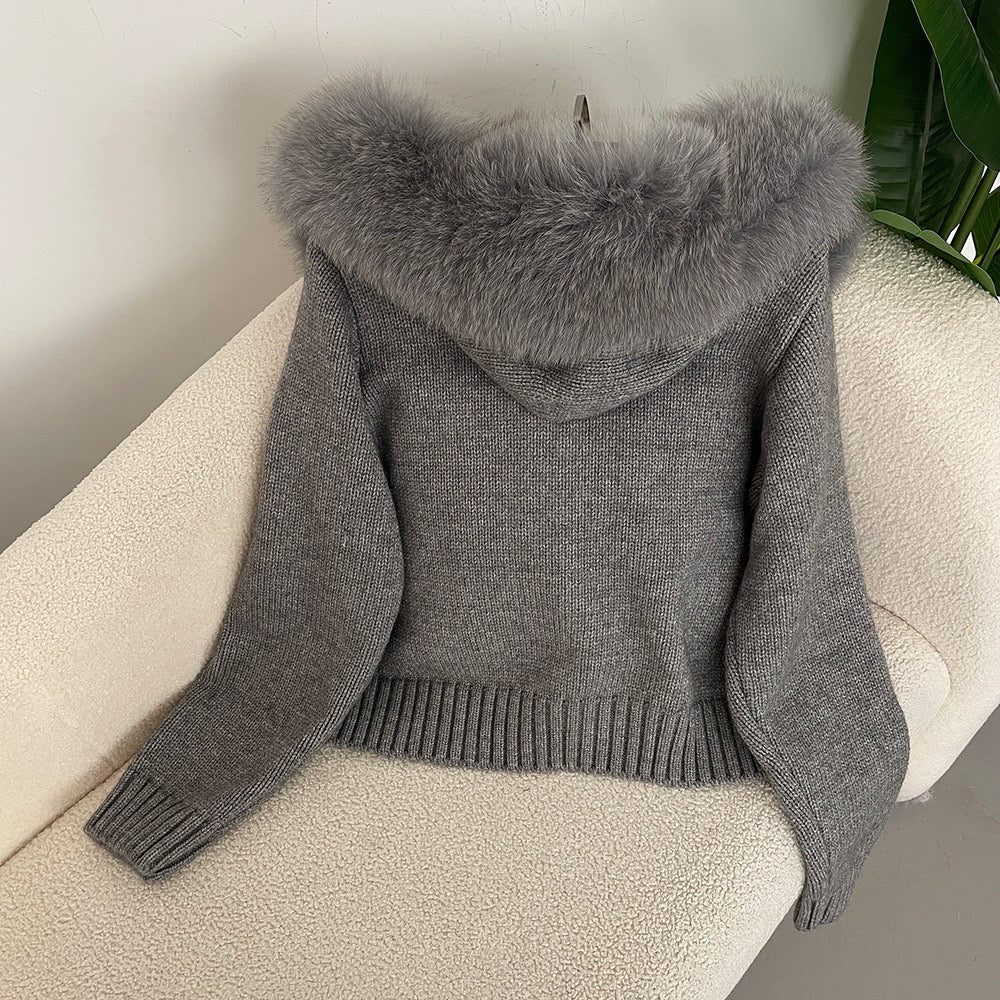 W&W Mode | Eleganter Strickjacke Mit Fellkragen