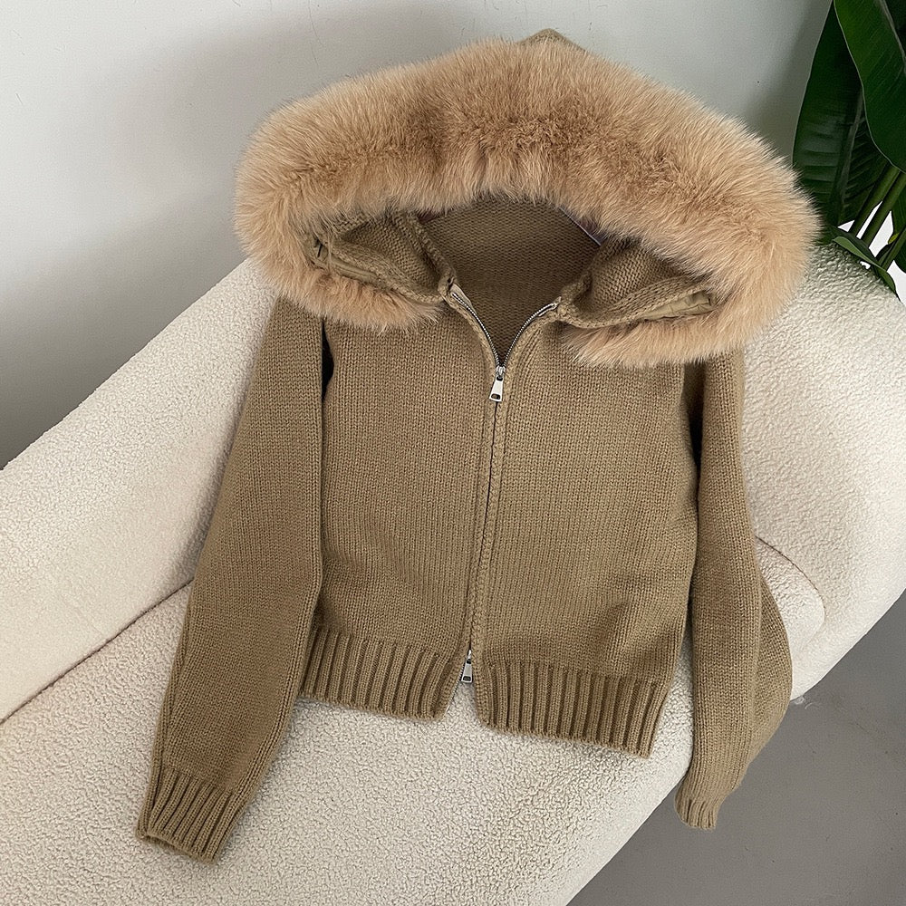 W&W Mode | Eleganter Strickjacke Mit Fellkragen