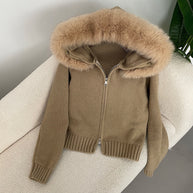 WW | Eleganter Strickjacke Mit Fellkragen
