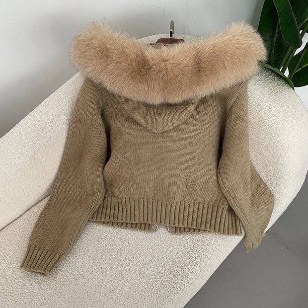 WW | Eleganter Strickjacke Mit Fellkragen