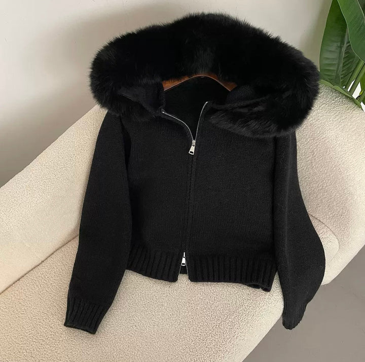 W&W Mode | Eleganter Strickjacke Mit Fellkragen