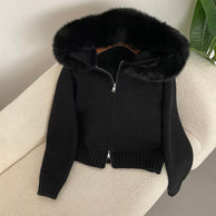WW | Eleganter Strickjacke Mit Fellkragen