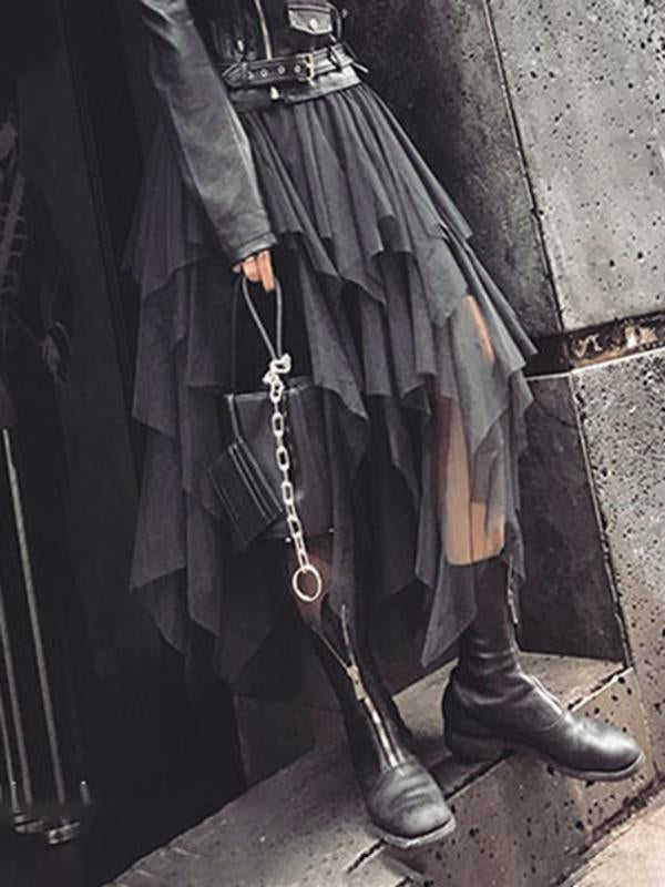 WW | Mittellanger Unregelmäßiger Rock Aus Tüll, Punk, Schwarz