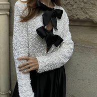 WW - Damen Pailletten Top mit Fliege Details für Party Glam