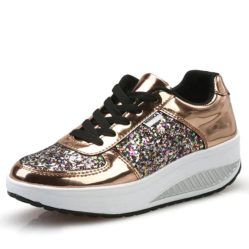 W&W Mode - Rutschfeste Metallic Leder Glitzer Schuhe