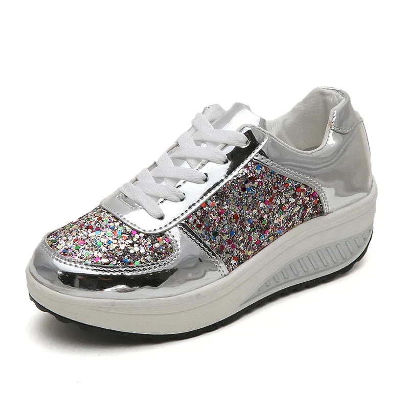 W&W Mode - Rutschfeste Metallic Leder Glitzer Schuhe