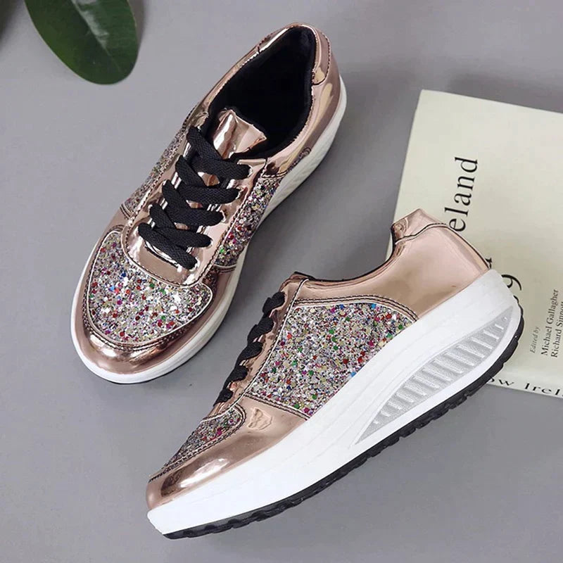 W&W Mode - Rutschfeste Metallic Leder Glitzer Schuhe