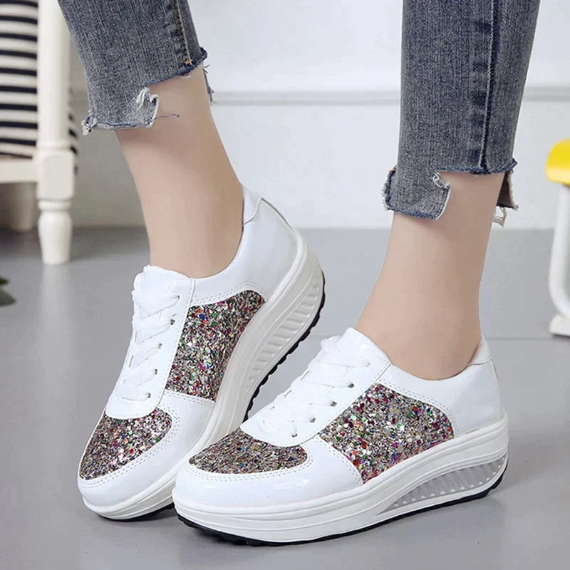 W&W Mode - Rutschfeste Metallic Leder Glitzer Schuhe
