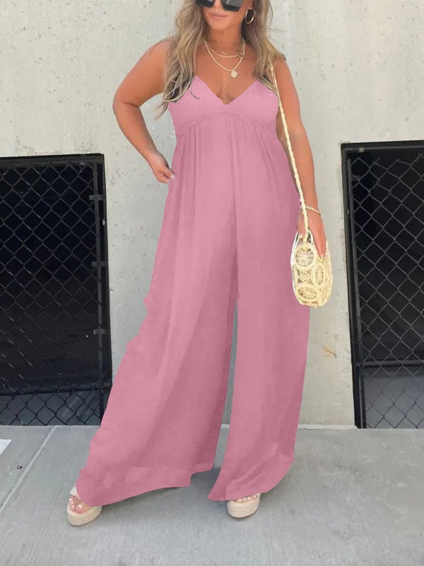 WW | Jumpsuit mit V-Ausschnitt und Breiten Trägern