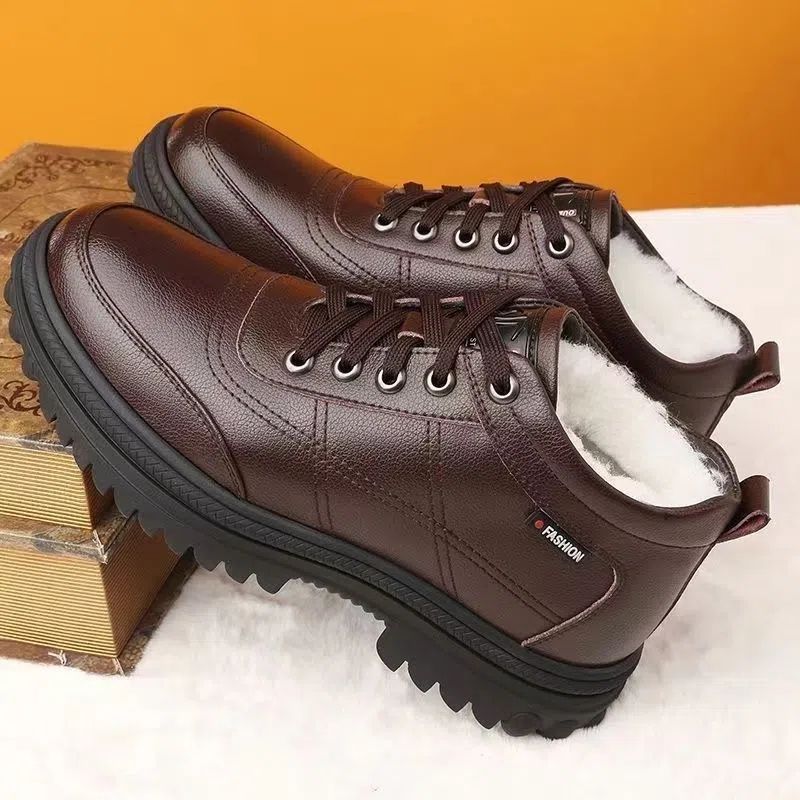 W&W Mode | Robuste, Gefütterte Leder Winterstiefel mit rutschfester Sohle