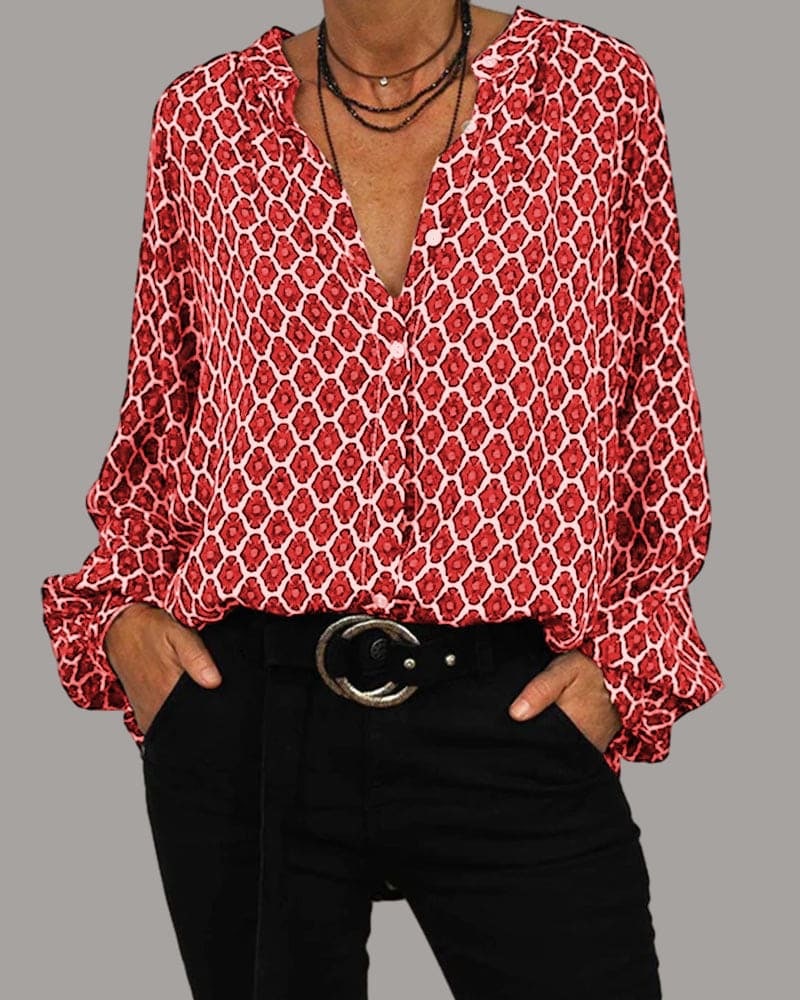 W&W Mode | Lockere V-Ausschnitt Midi-Bluse