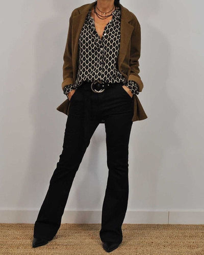 WW | Lockere V-Ausschnitt Midi-Bluse