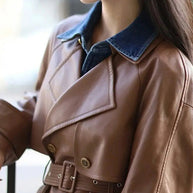 WW | Kaffee Peter Pan Kragen Bindegürtel Kunstleder Mäntel