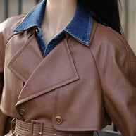 WW | Kaffee Peter Pan Kragen Bindegürtel Kunstleder Mäntel