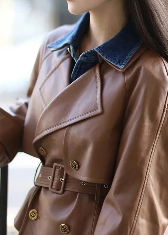 WW | Kaffee Peter Pan Kragen Bindegürtel Kunstleder Mäntel