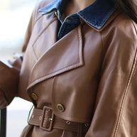 WW | Kaffee Peter Pan Kragen Bindegürtel Kunstleder Mäntel