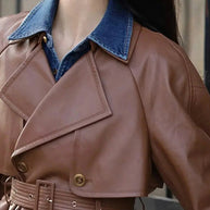 WW | Kaffee Peter Pan Kragen Bindegürtel Kunstleder Mäntel