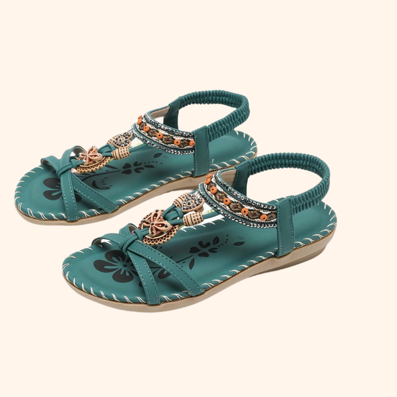 WW | Boho Sandalen Mit Strass Und Ethnischen Details