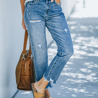 WW | Weinlese Gerade Jeans Mit Fransen Saum