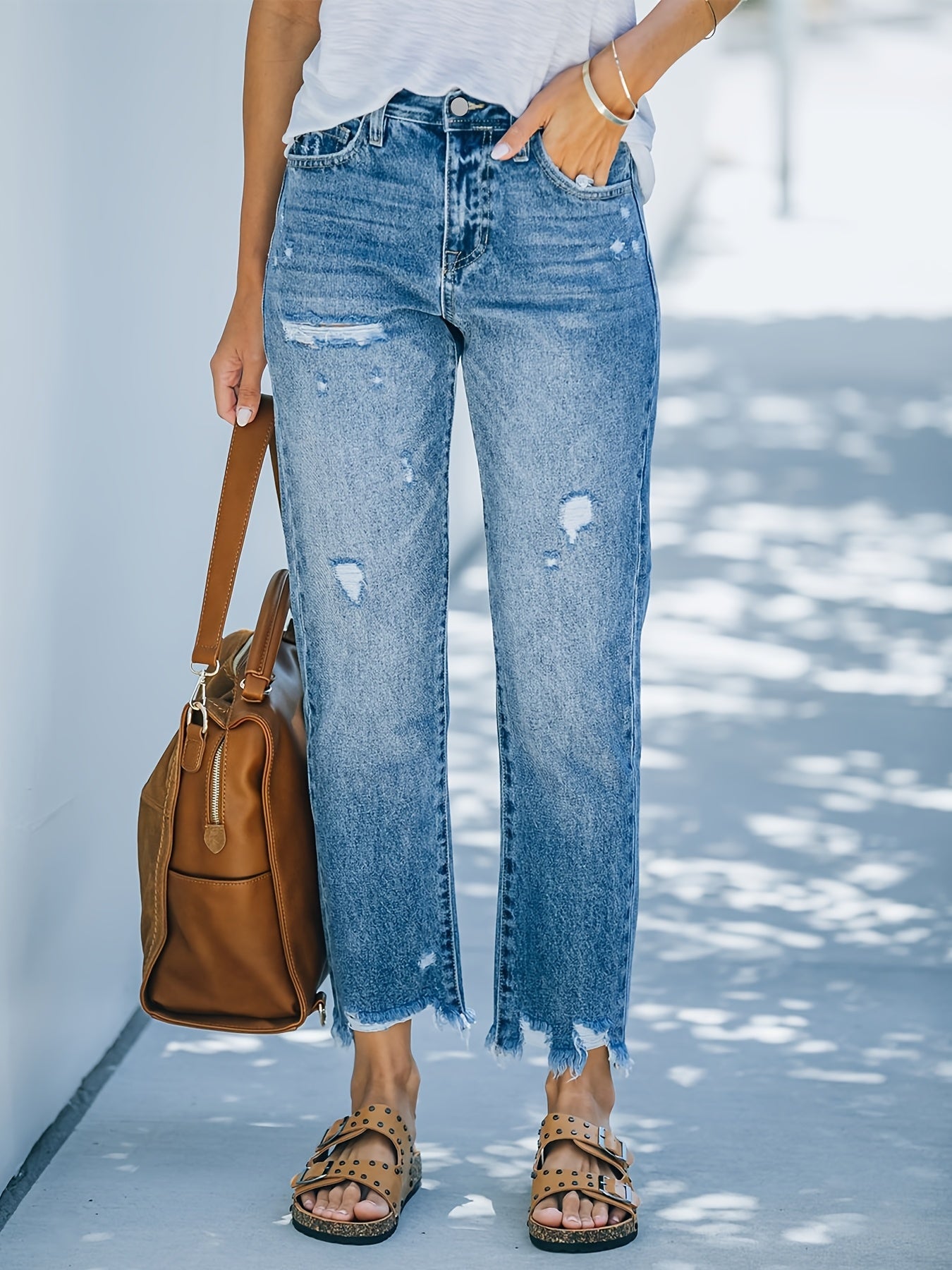 WW | Weinlese Gerade Jeans Mit Fransen Saum