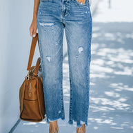 WW | Weinlese Gerade Jeans Mit Fransen Saum