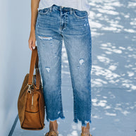 WW | Weinlese Gerade Jeans Mit Fransen Saum