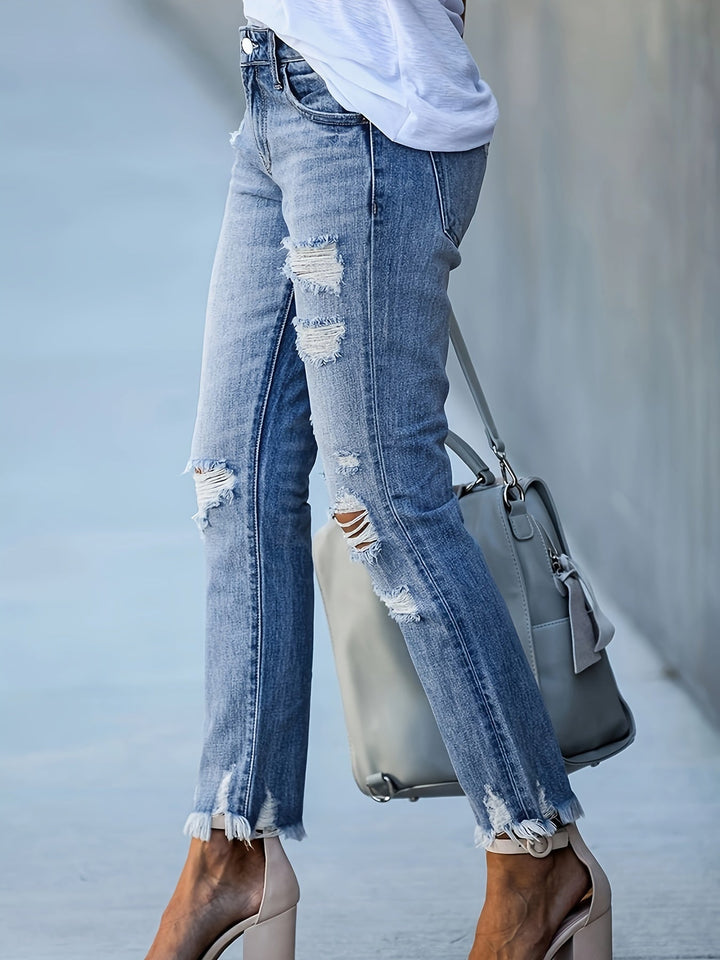 W&W Mode | Trendy Ripped Jeans Mit Hoher Taille Und Geraden Beinen