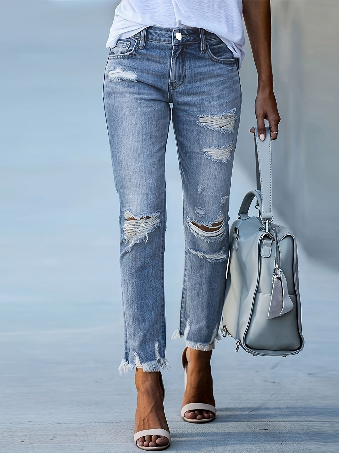 W&W Mode | Trendy Ripped Jeans Mit Hoher Taille Und Geraden Beinen