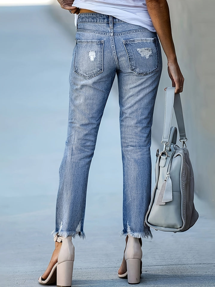 W&W Mode | Trendy Ripped Jeans Mit Hoher Taille Und Geraden Beinen