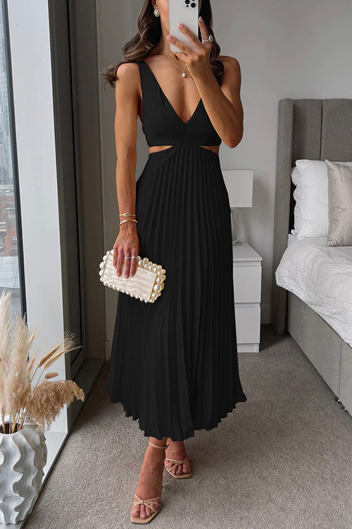 WW | Plissierter Plunge Midi-Kleid