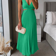 WW | Plissierter Plunge Midi-Kleid