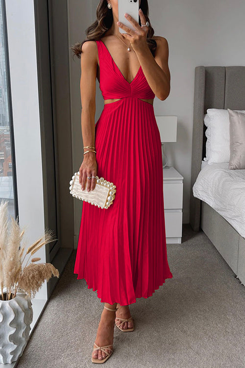 WW | Plissierter Plunge Midi-Kleid
